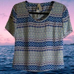 Society Girl small short sleeve criss cross cut out back polyester woman's top